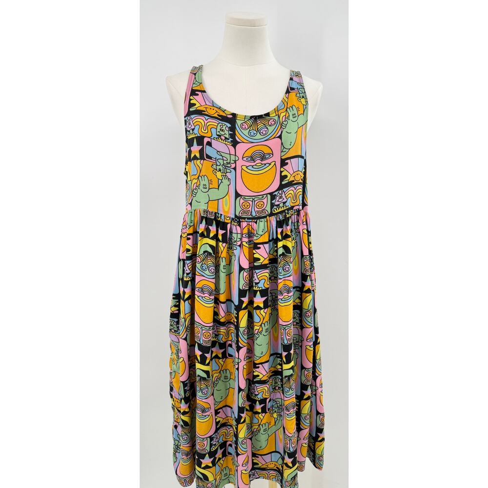 Nooworks Ashley Dreyfus Naomi Dress Black Sleeveless Midi Tank Whimsical S M